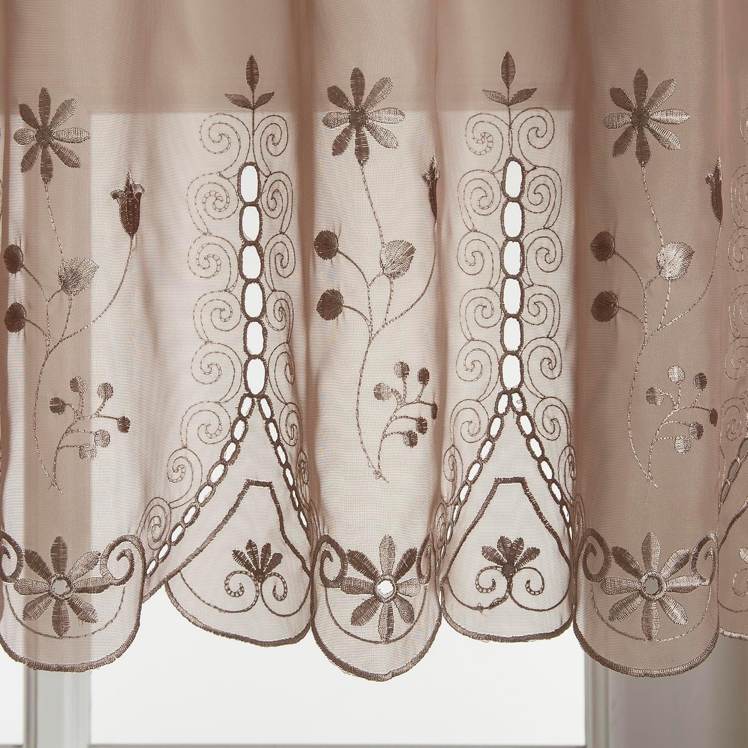 Today's Curtain, Samantha Embroidered Sheer Tier 36", Taupe, 59" W x 36" L