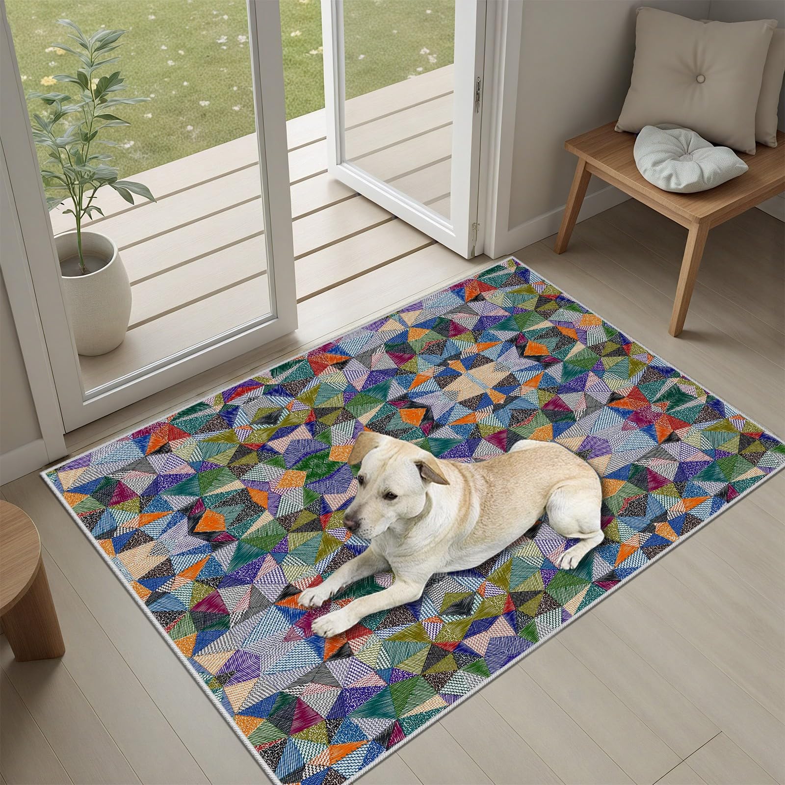 Bunt Abstrakte Teppich Wohnzimmer | Geometrisch Modern Teppich Groß 200x290 cm, Mehrfarbig Aesthetic Teppiche für Esszimmer, Schlafzimmer Bettvorleger Kurzflor