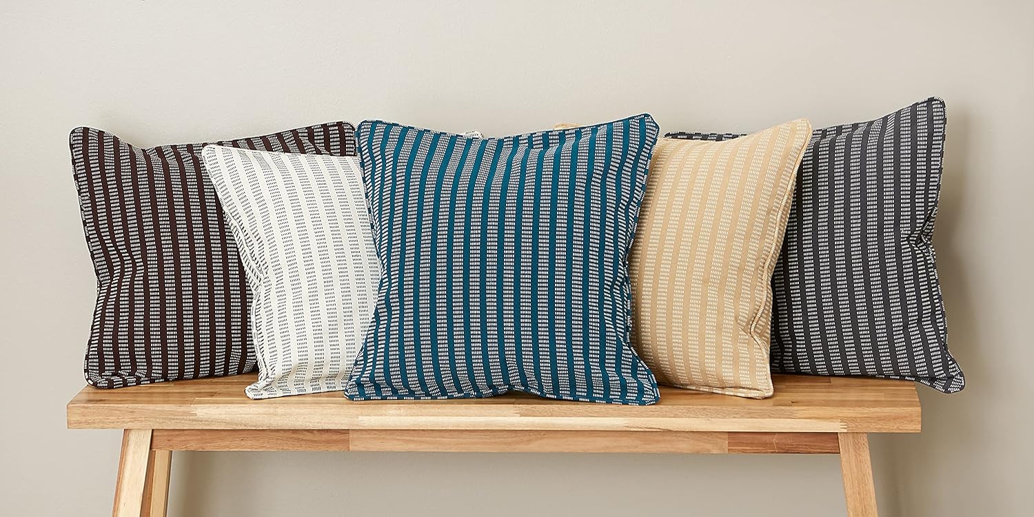 18" Biscuit Dobby Striped Recycled Cotton Throw Pillow Covers, Set of 2