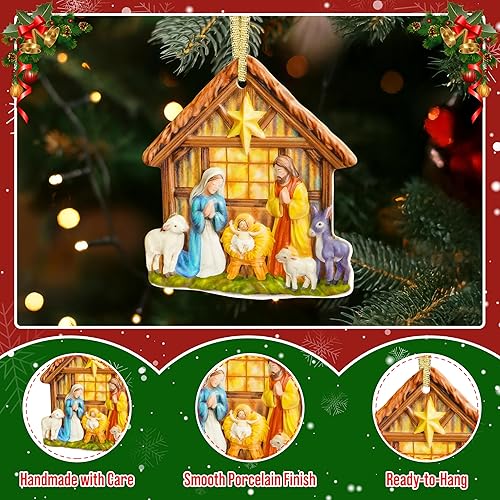 Miniatura 3 de Adorno de Navidad con escena de Natividad Sagrada familia con bebé Decoración religiosa para árbol de Navidad Recuerdo cristiano de vacaciones