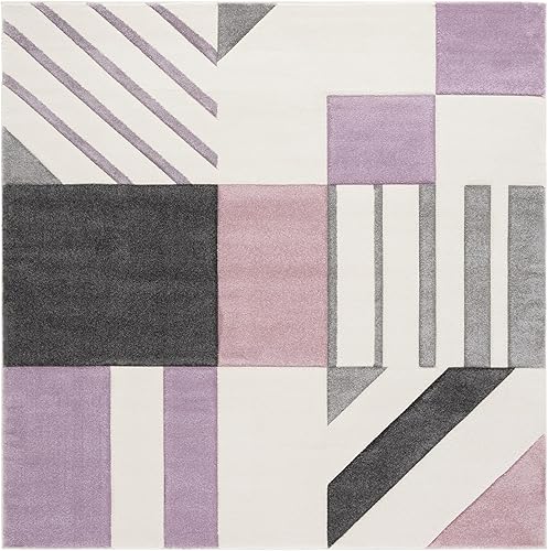 Vista 20 de SAFAVIEH Hollywood Collection - Alfombra decorativa de 4 x 6 pies, color marfil y azul pavo real, diseño moderno de mediados de siglo, no desprende