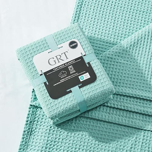 Miniatura 6 de GRT Manta de punto gofre tamaño King para cama, suave, ligera y acogedora para todas las estaciones, manta de gofre verde para sofá y cama, manta