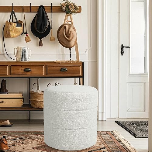 Miniatura 9 de HomePop Otomana redonda de almacenamiento con tapa extraíble, decoración del hogar, otomana redonda tapizada de terciopelo, piel sintética de carmelo