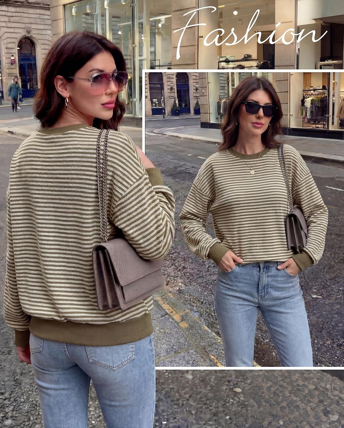 Womens Oversized Striped Sweatshirt Crewneck Long Sleeve Pullover Top Casual Workout Shirt Y2k Fall Winter Clothes - Image 5