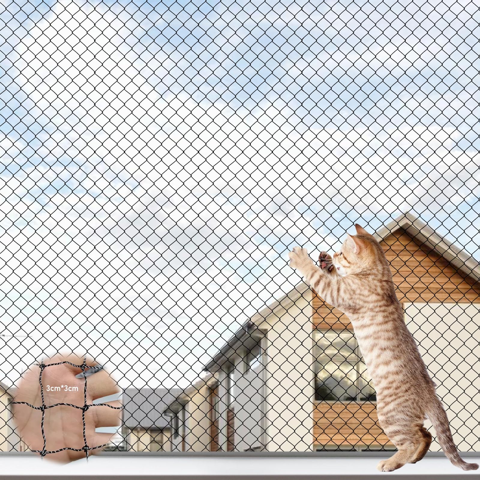 Rete Per Balconi Per Gatti - 6x3 M, Rinforzata Con Acciaio, Resistente Ai Raggi UV, Per Sicurezza Animali - Foto 12
