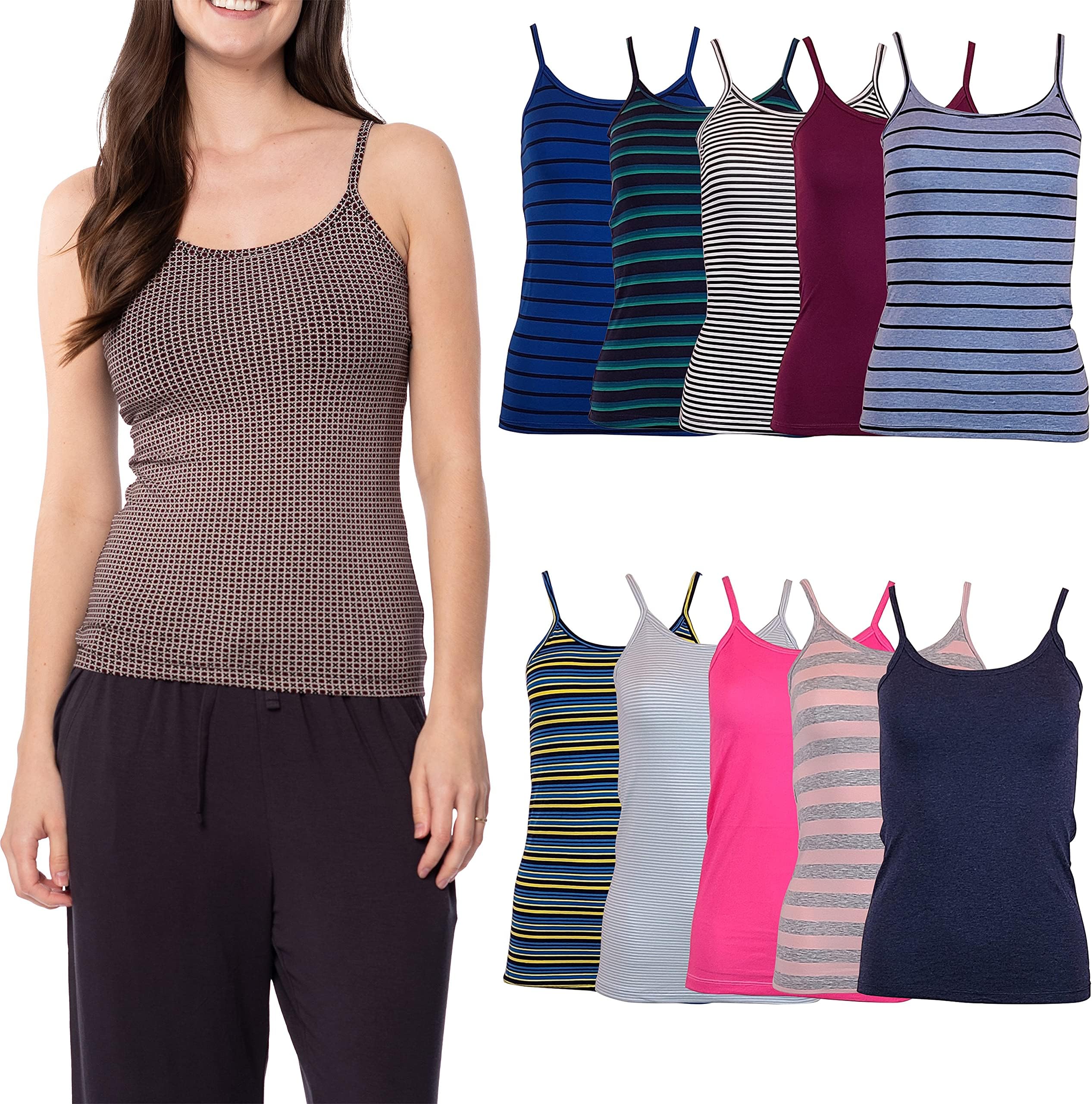 Sexy BasicsWomen's 10 Pack Spaghetti Strap Cami Tank Tops - Slim Fit Camisole Cotton Stretch Tanks