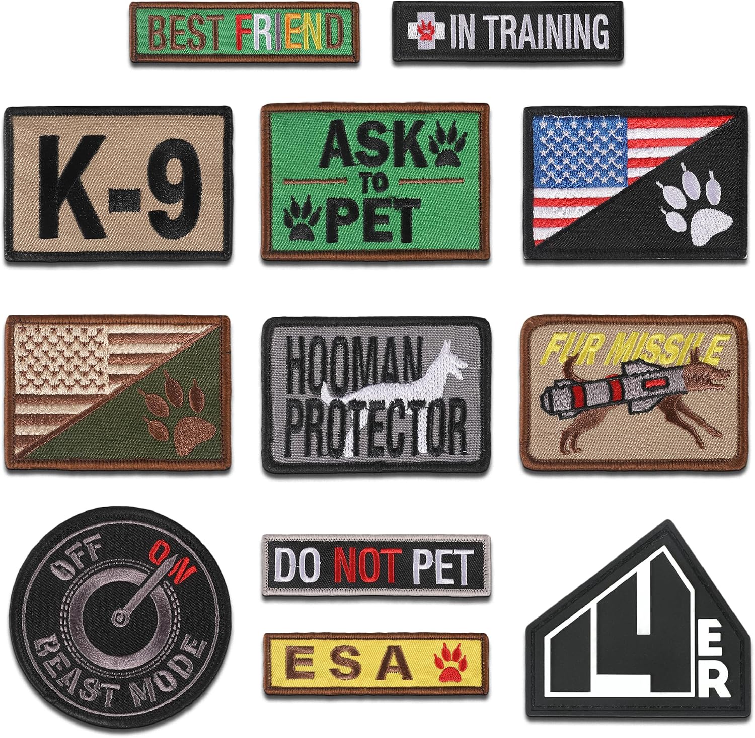14er Tactical K9 Dog Patches for Harness | ESA Dog Patch, Ask to Pet, Service Dog Patch, Working Dog Patch | Service Dog Vest Patches Dog Harness Patches and Service Dog in Training Patches (12-Pack)