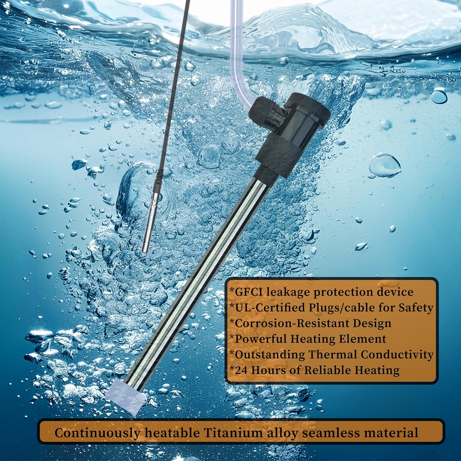 1500W Titanium Fully Submersible, Portable Electric Hot Tub & Pool immersion Water Heater with Temp Control, GFCI for spa tub, Bathtubs, Baptistry Pool, inflatable pool & above ground pool - Image 2