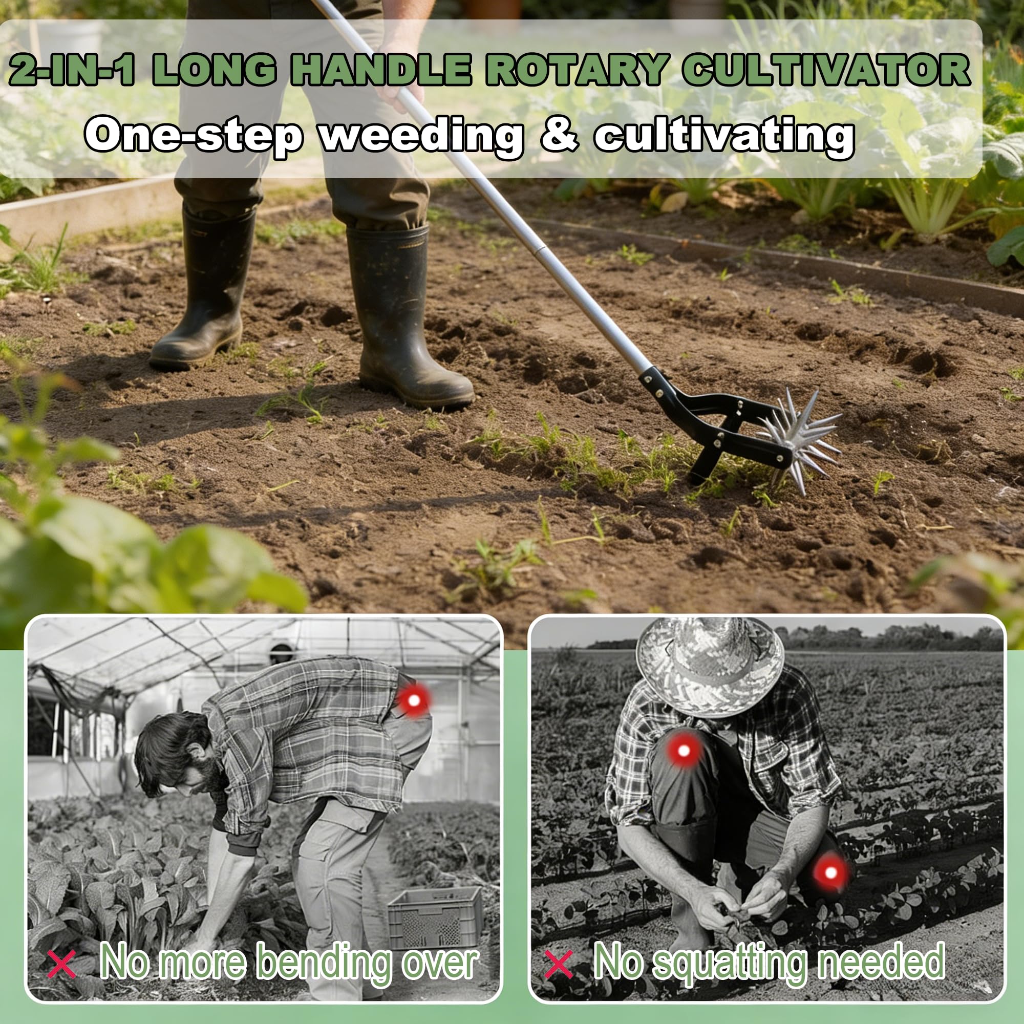 YEELOR Cultivateur rotatif manuel 2 en 1 désherber ameublir sol labourer aérer parterres fleurs jardinières légumes