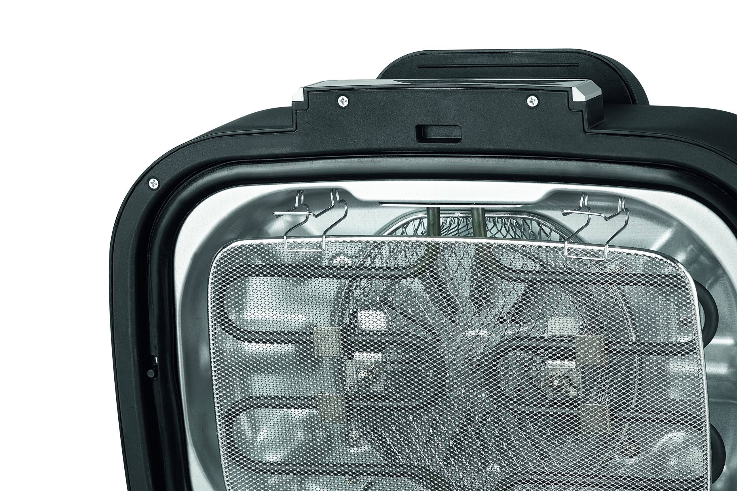 MAXXMEE Multi-Grill mit Heißluft-Funktion 1500w | Ober-/Unterhitze Tischgrill Antihaftbeschichtung | XL Garraum 4,5L zum Perfekten BBQ Look | 5 Programme & LED Display [Schwarz Silber/Kunstoff Stahl]