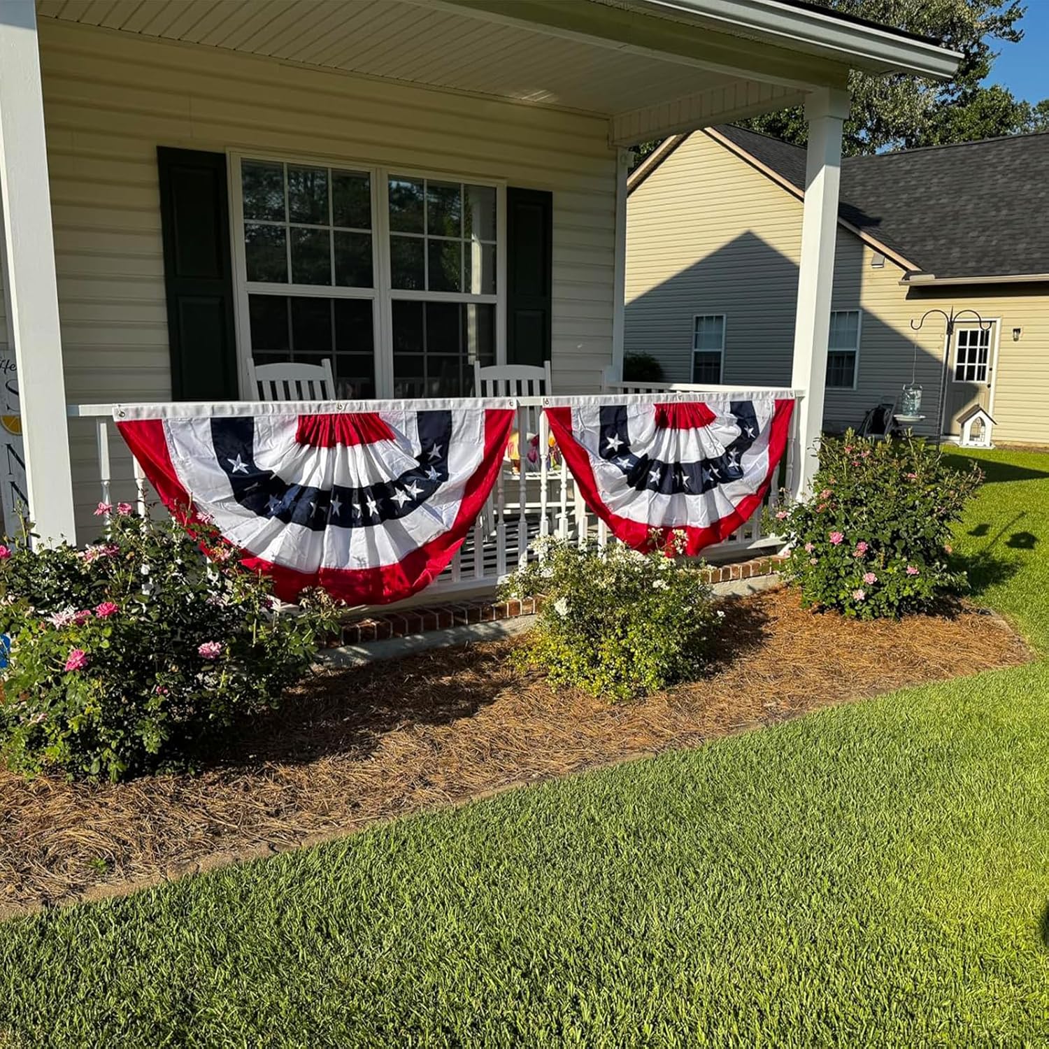 American Bunting Flags Outdoor 3x6 ft 2 Pack, Embroidered Patriotic Bunting for Outside 250th Anniversary, Heavy Duty Flag Bunting Banner with 3 Brass Grommets 4th of July Memorial Day