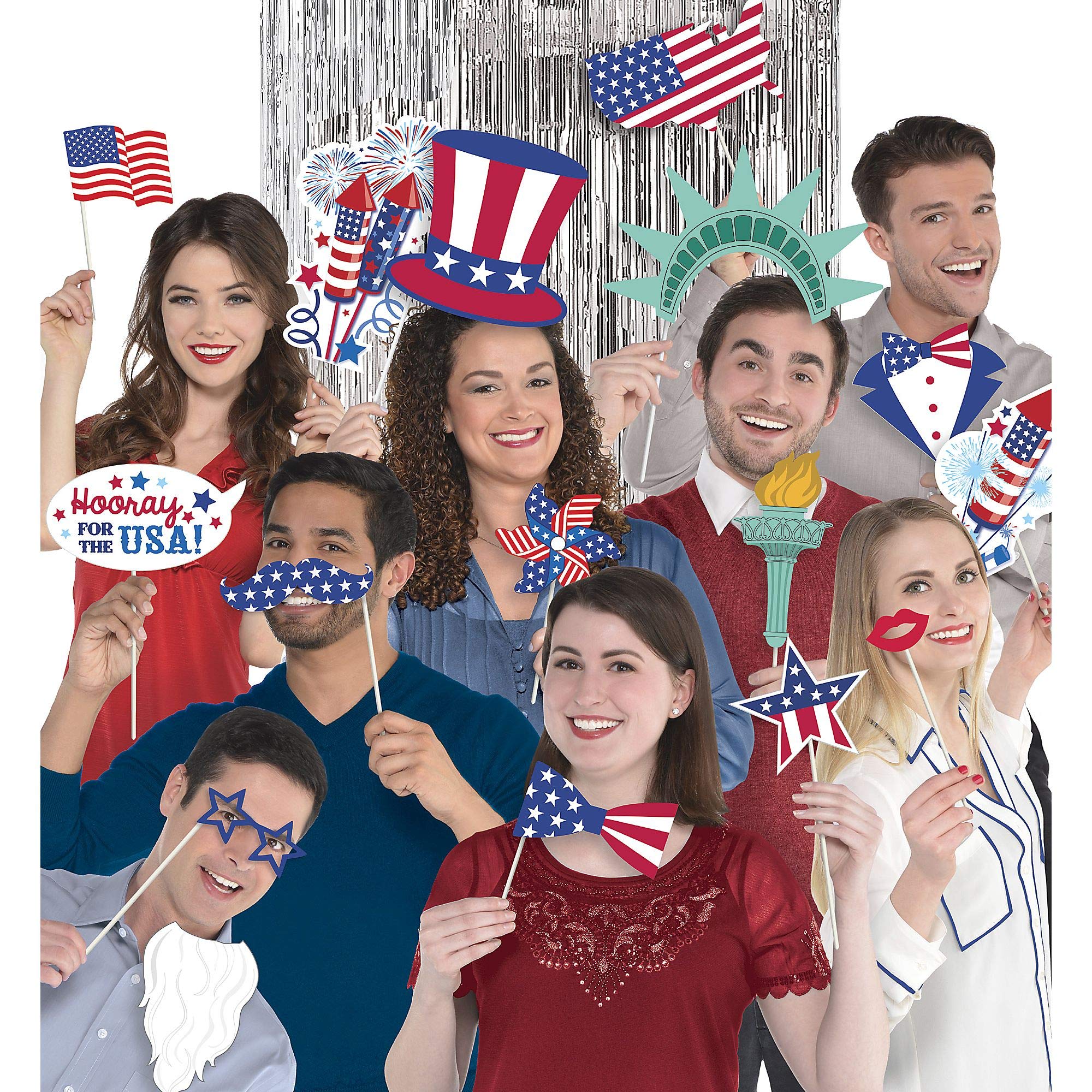 (PKT) 4th July USA Selfie Scene with Photo Props (21 pc)