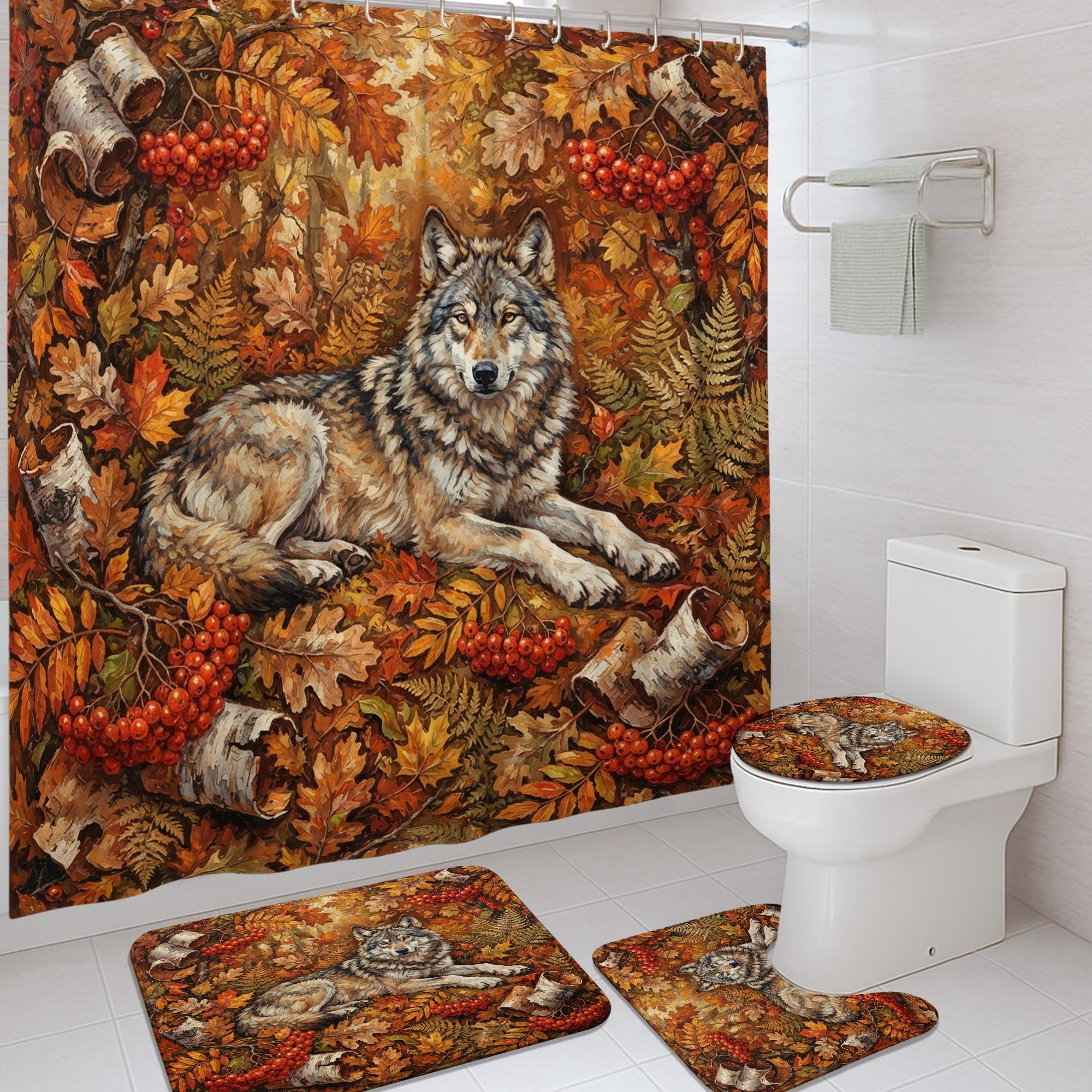Rideau de douche loup anti-moisissure et tapis absorbants pour rénover une déco de bain
