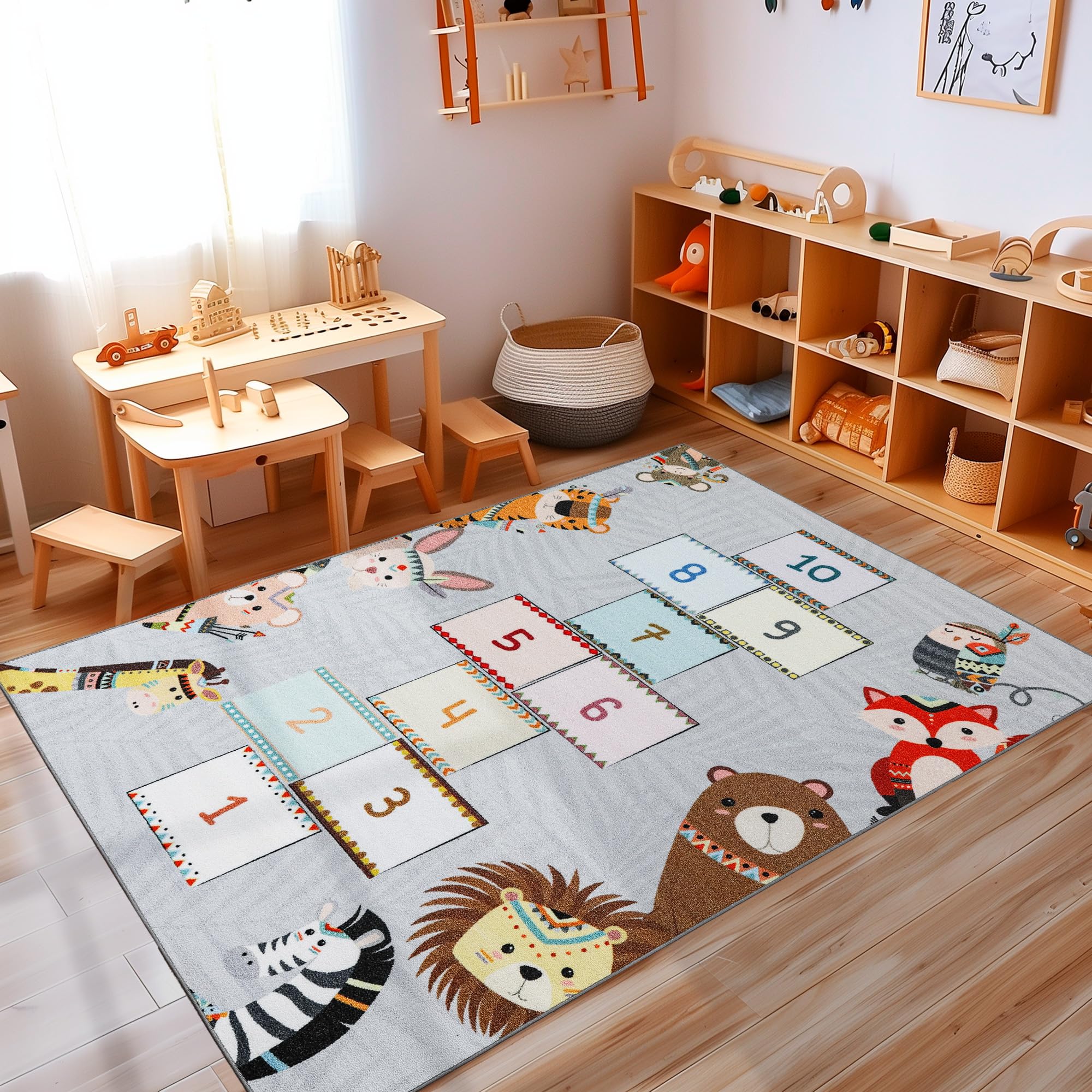 Teppich Kinderzimmer Creme Mädchen & Junge Flauschiger Kinderteppich Waschbar Weich Spielteppich Läufer Flur Carpet Teppich rutschfest Regenbogen Design
