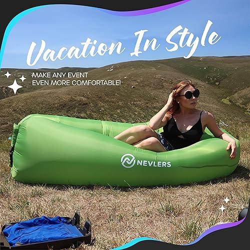 Miniatura 7 de Nevlers Tumbona inflable para sofá de aire, perfecta como silla de playa, sillas de camping, silla de descanso, incluye bolsa de viaje y bolsillos,