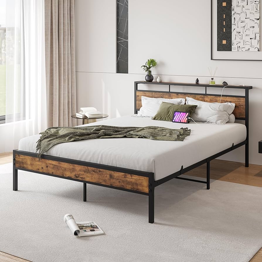Amazon.com: ZGEHCO Queen Bed Frame with Headboard Storage