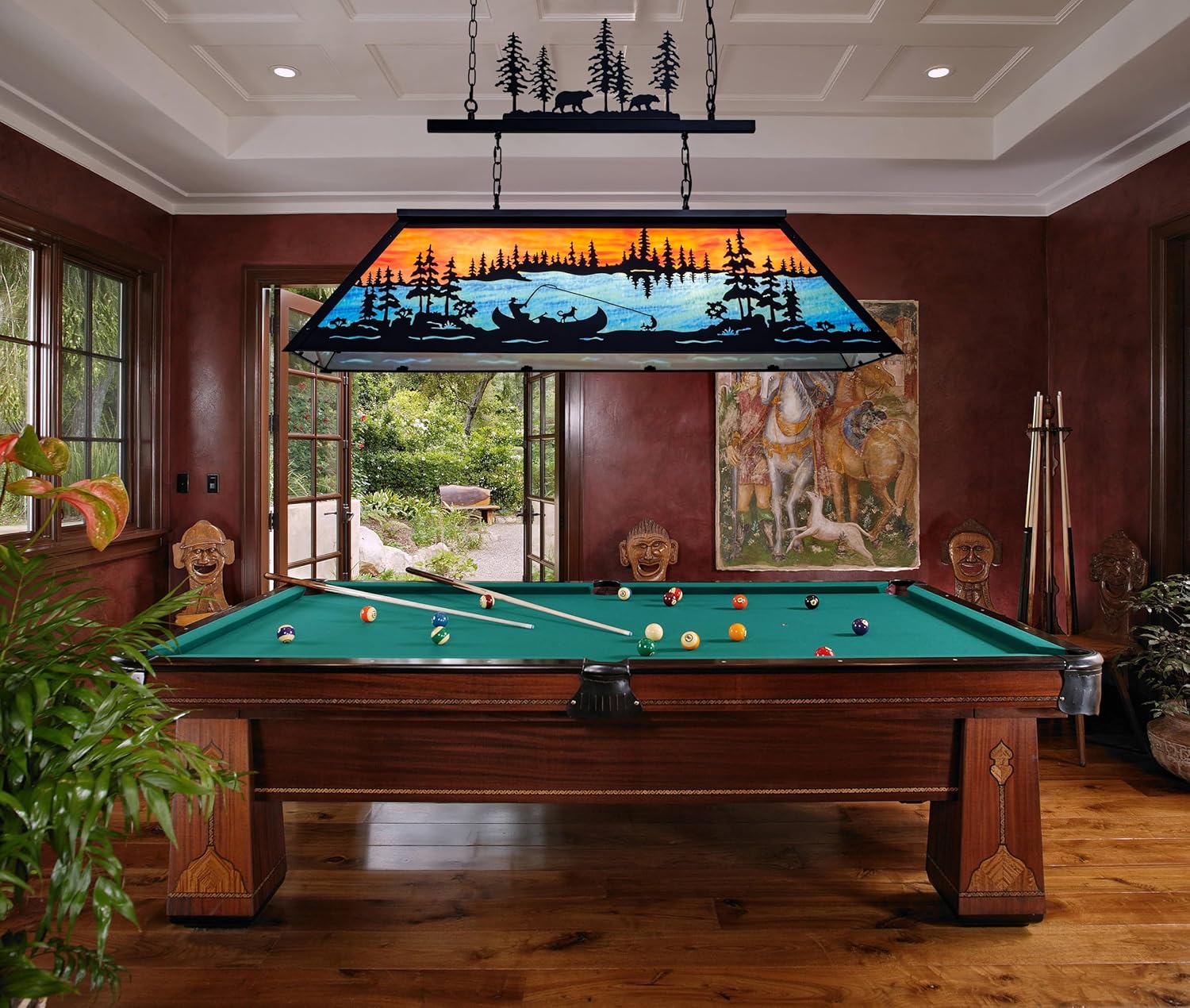 TOCHIC Vintage Pool Table Light, 6-Light Rustic Tiffany Style Fishing Billiard Hanging Light Fixture and 3-Light Tropical Beach Crocodile Billiard Lights for Billiards Table Game Room Man Cave