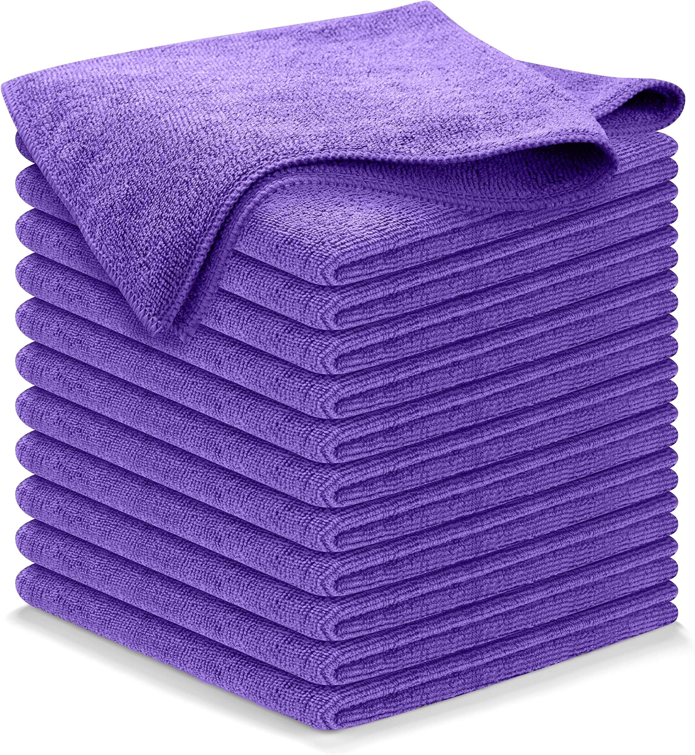 Microfiber Cleaning Cloth - Purple - 12Pcs (12.5x12.5 inch) High Performance - 1200 Washes, Ultra Absorbent Car Towel Traps Grime & Liquid for Streak-Free Mirror Shine - Car Washing Cloth