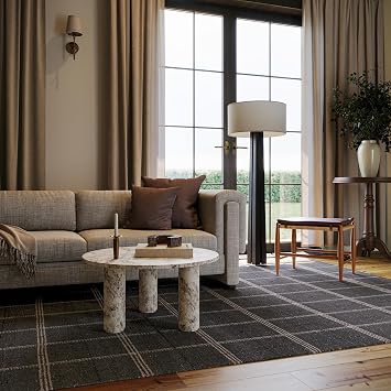Rugs USA x Nate Berkus Downing Plaid Wool Cozy Area Rug, 3 x 5, Black | Rugs USA x Carmeon Hamilton Downing Plaid 3 x 5 Wool Accent Rug for Living Room Bedroom Dining Room Entryway, Black