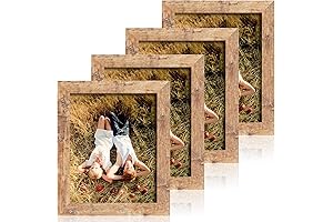4 Pack 8x10 Picture Frame Rustic Brown Set Features High Def Glass...