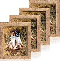 iRahmen 8x10 Rustic Brown Wood Picture Frame Set of 4 - Real Glass, Desktop & Wall Mount Photo Frames