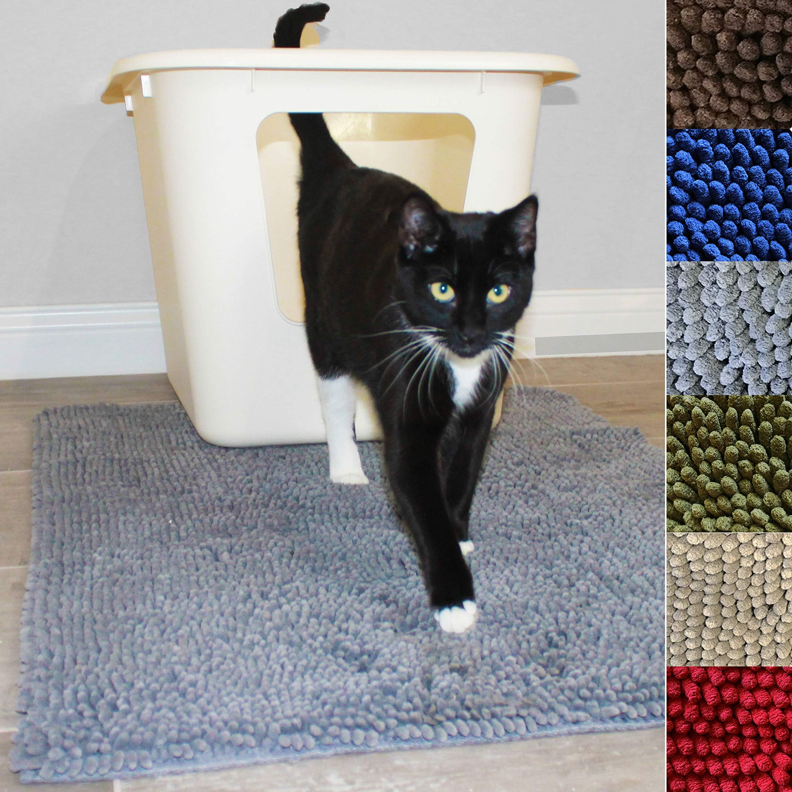Cat Litter Mat for Kitty Litter Box | Washable Easy Clean Rug with Scatter Control - Traps Litter - Soft on Paws