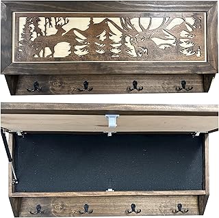 Bellewood Designs Deer Hunter Gun Concealment Decor - Handcrafted Wooden Gun Cabinets - Gun Shelf Hidden Storage for Rifles, Shotguns, & Handguns - Quick Access Hidden Wall Safe