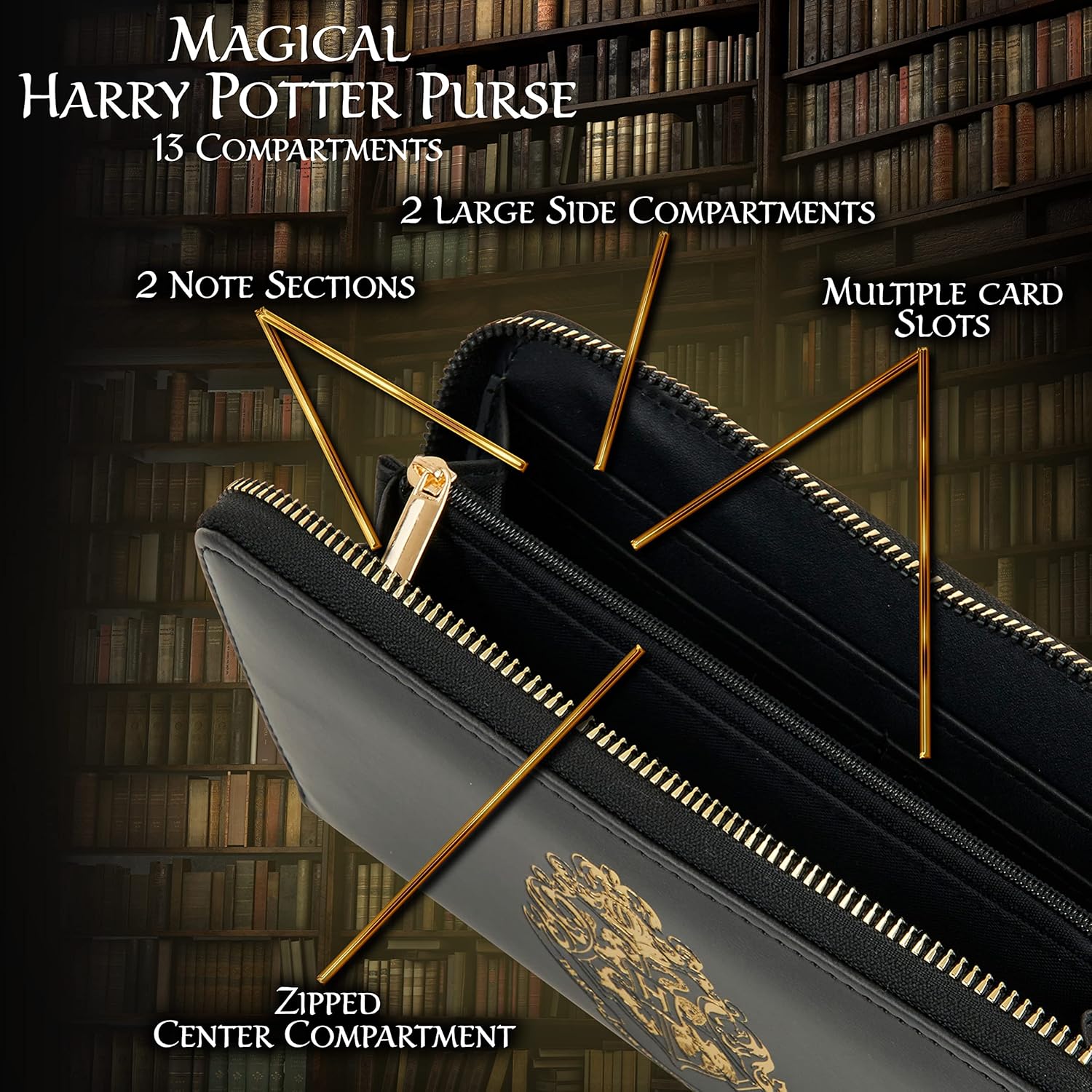 Harry Potter Gifts Wallet Women Teens Girls Zip Around Card Cash Coin Purse Hogwarts Clutch Wallet for Travel Work School