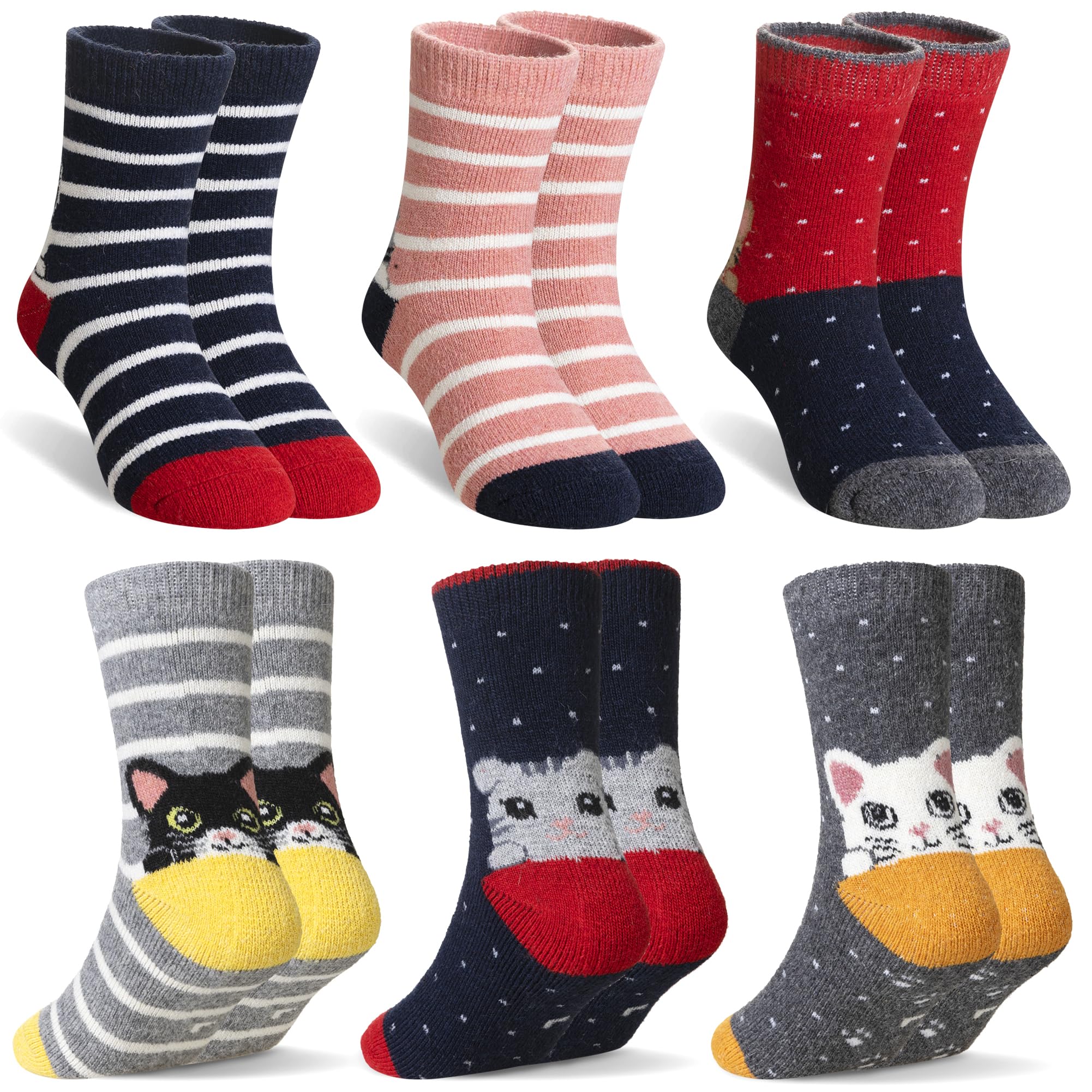 SeeyAN Kids Merino Wool Socks Boys Girls Hiking Boot Winter Thermal Warm Cozy Soft Toddler Thick Crew Socks 6 Pairs