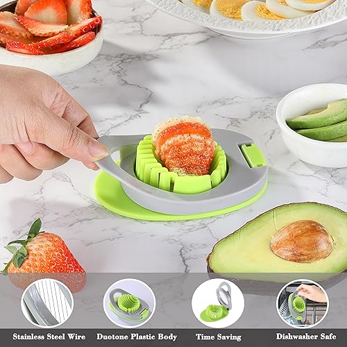 Miniatura 3 de Cortador de huevos para huevos duros, cortador de huevos de alambre de acero inoxidable con elegante cuerpo de plástico duotono, ideal para huevos