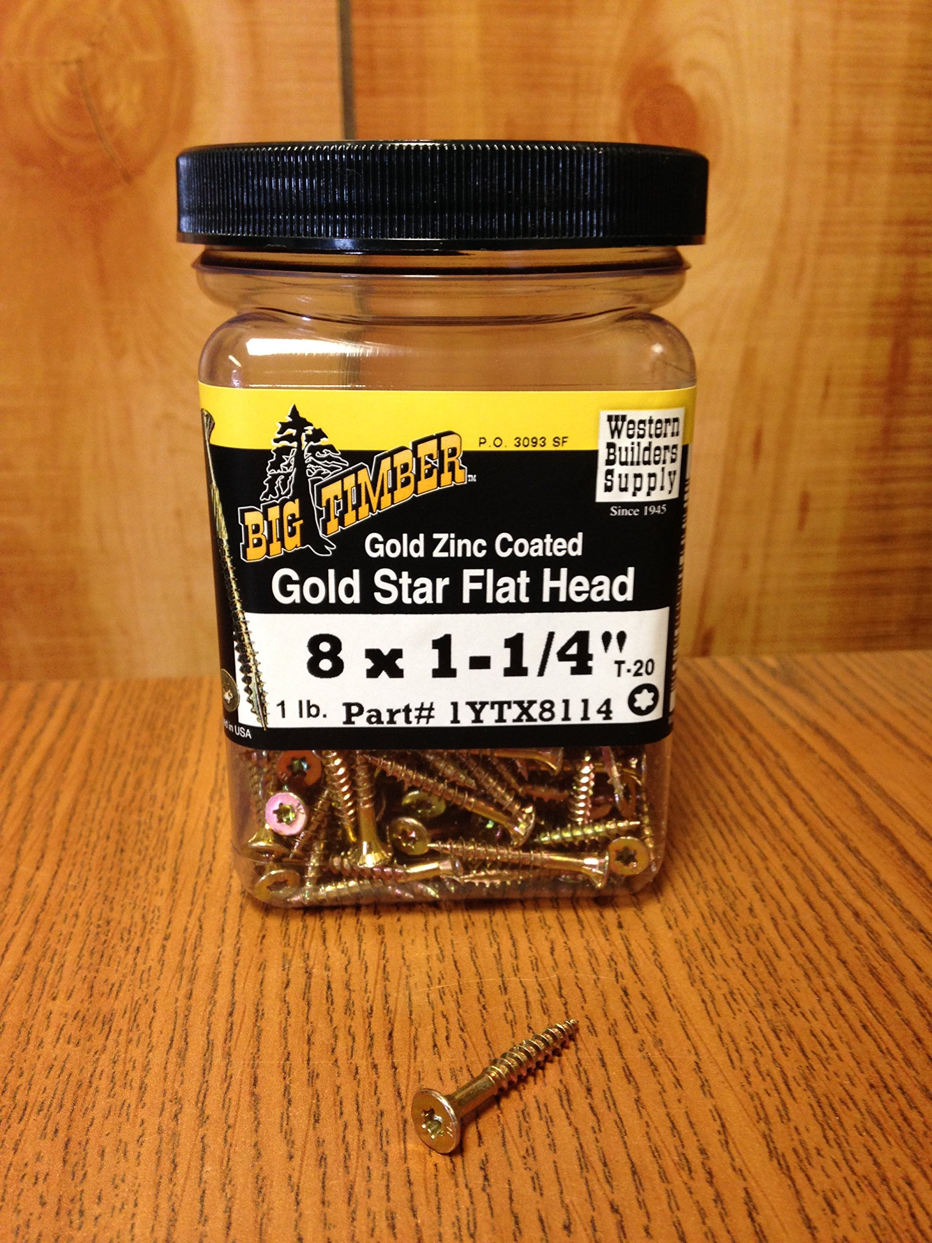 Big Timber1YTX8114#8 by 1-1/4-inch T-20-drive bit Gold Star Flat Head Interior Screws,(231 per Box)