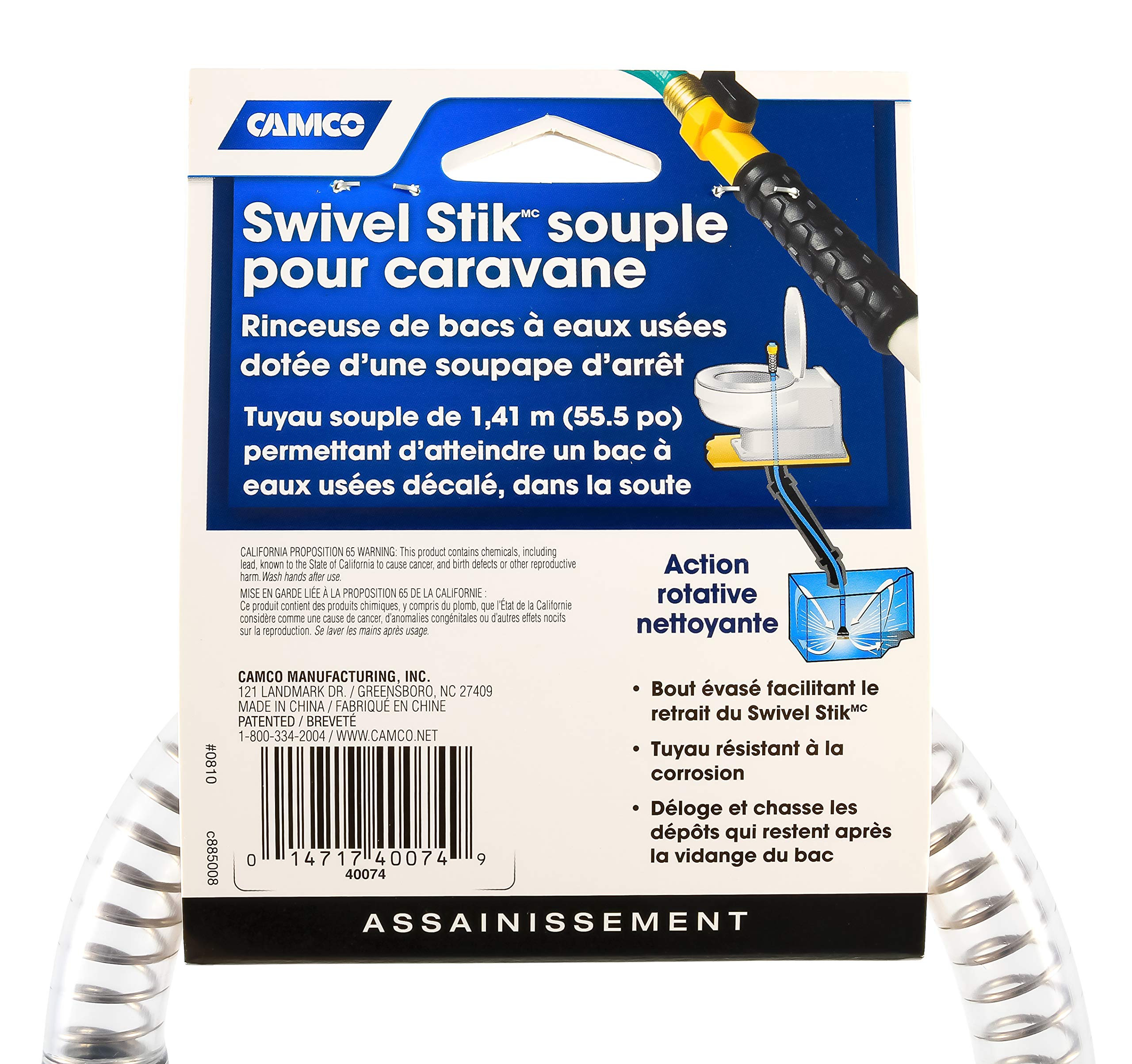 Camco RV Flexible Swivel Stik with Shutoff Valve - Creates Powerful Cleaning Action that Dislodges and Flushes Stubborn Waste Deposits and Combats Odors (40074), 55-1/2 Inch