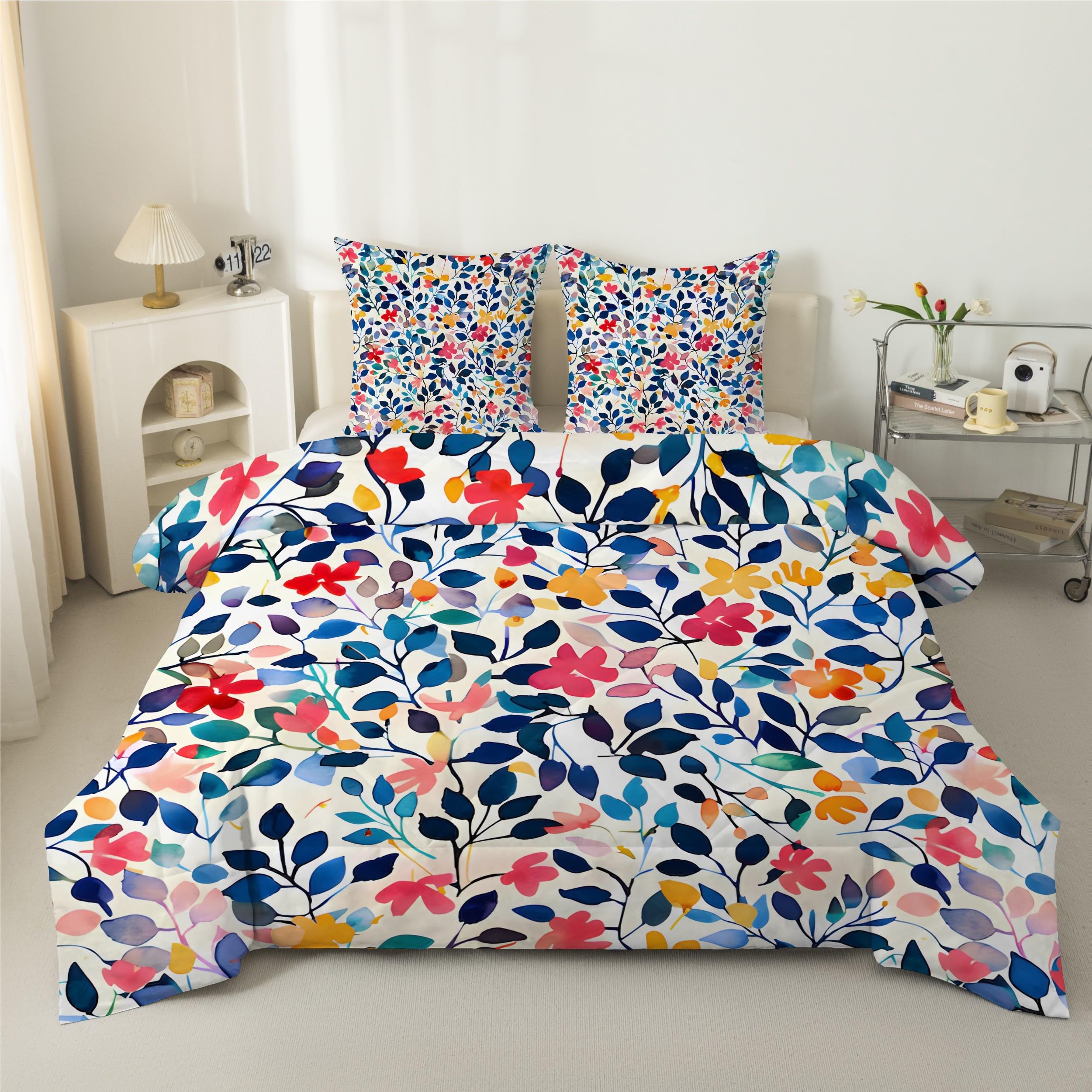Couette enfant 90x190 imprimée feuilles d'eucalyptus avec 2 taies d'oreiller