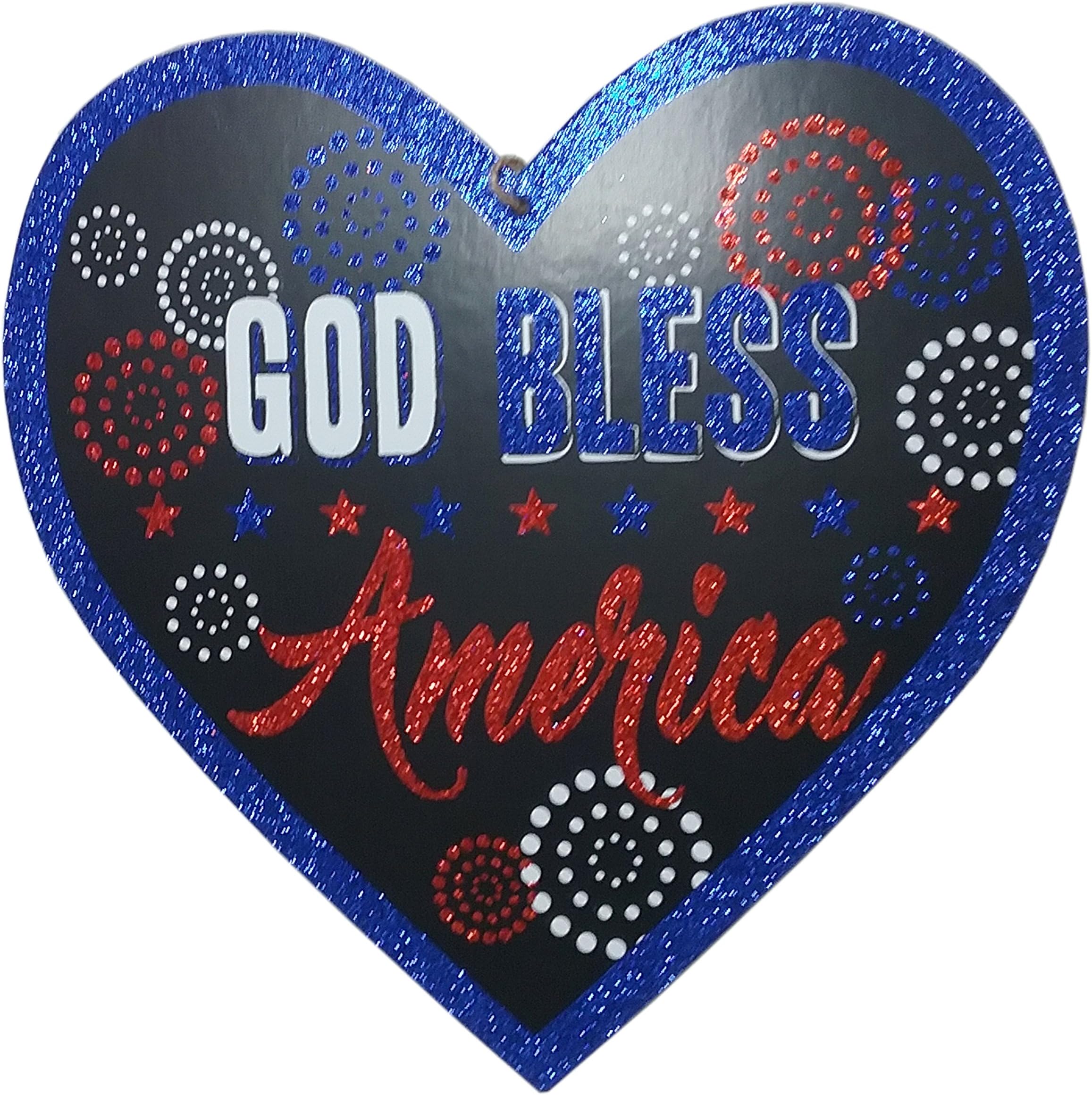 Patriotic Heart Shaped Hanging Glitter Wall/Door Decoration - God Bless America