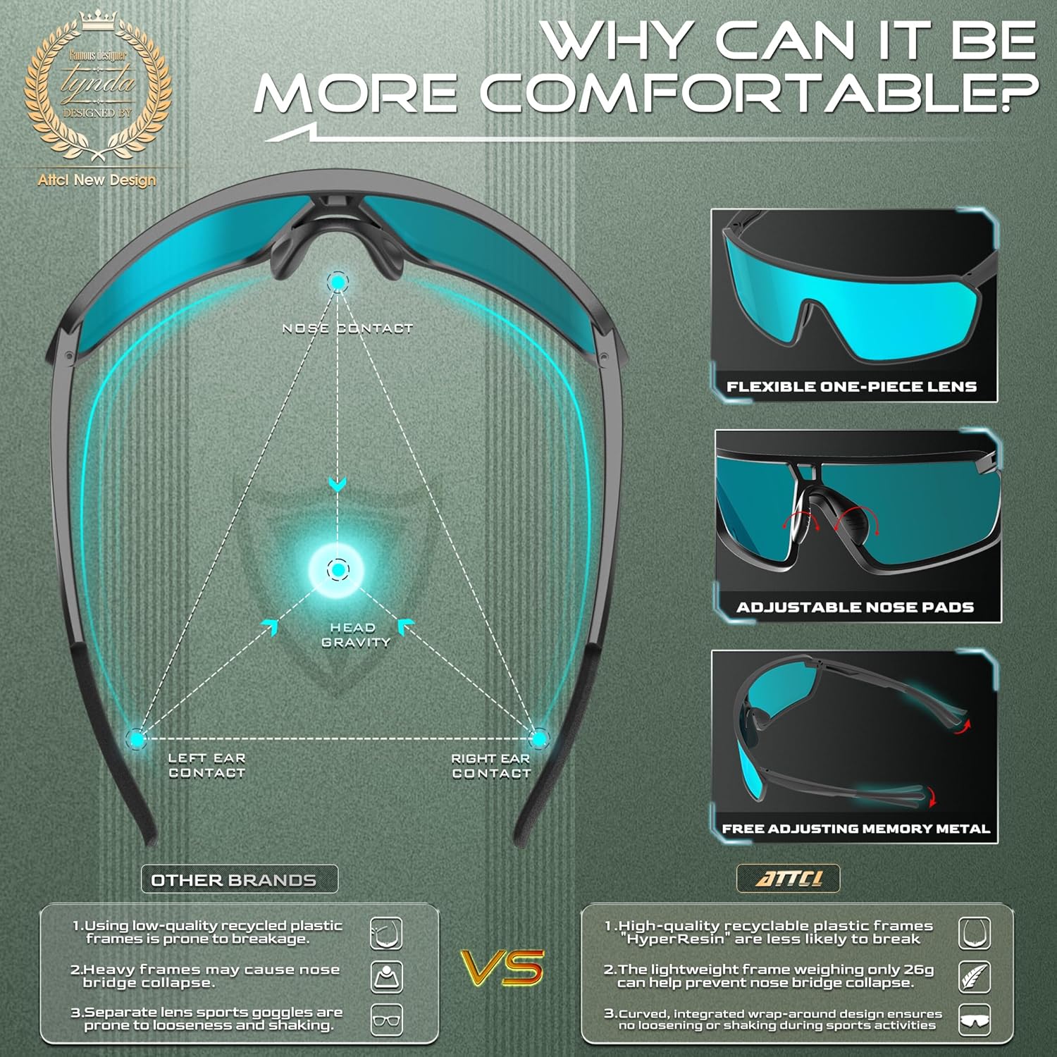 ATTCL Unisex Sports Sunglasses Men Women Teens For Running Cycling Biking UV400 Protection Bicycle MTB Riding Goggles
