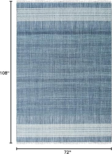 Miniatura 2 de EORC HL2231BL6X9 Alfombra DURRIE de lana anudada a mano con tejido plano, 6 pies x 9 pies, azul