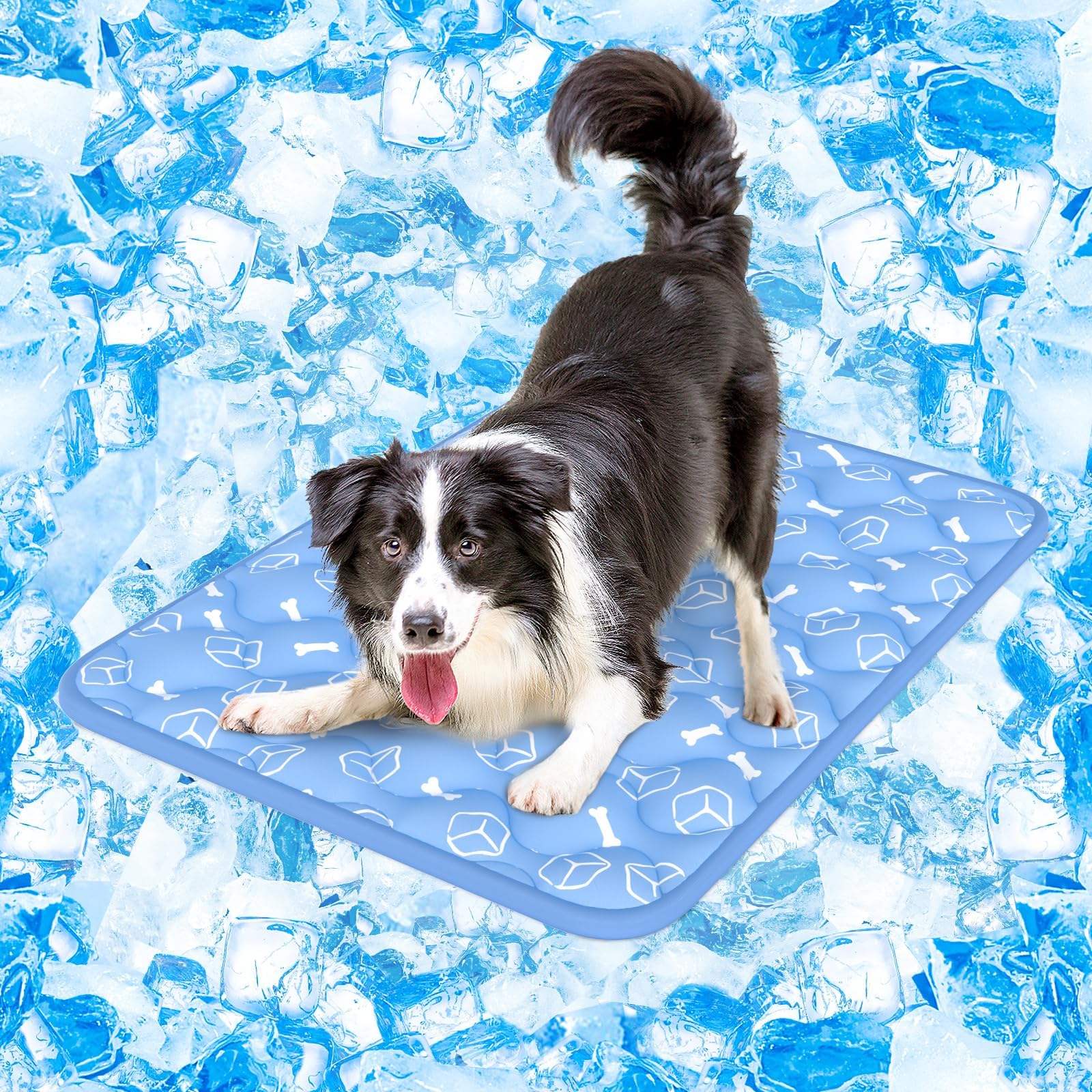 Dog Cooling Mat,90x70cm Thicken Dog Cooling Mat Large, Internal Waterproof& Endothermic Color Changing Arc-Chill Cooling Fiber(Q-Max>0.5) for Pet in Summer, Washable, Non-Toxic&Non-Slip(Blue)