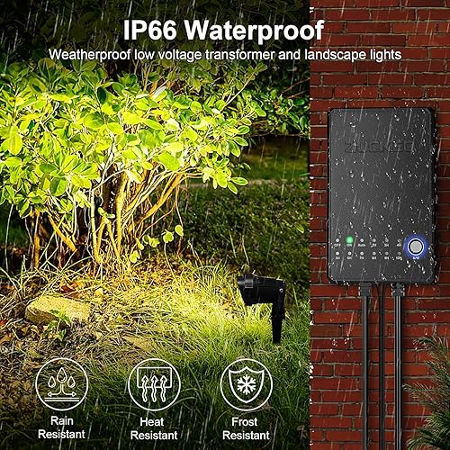 Miniatura 4 de ZUCKEO Kit de iluminación de paisaje todo en uno, luces LED de bajo voltaje de 5 W con transformador y cable de 80 pies, foco impermeable para