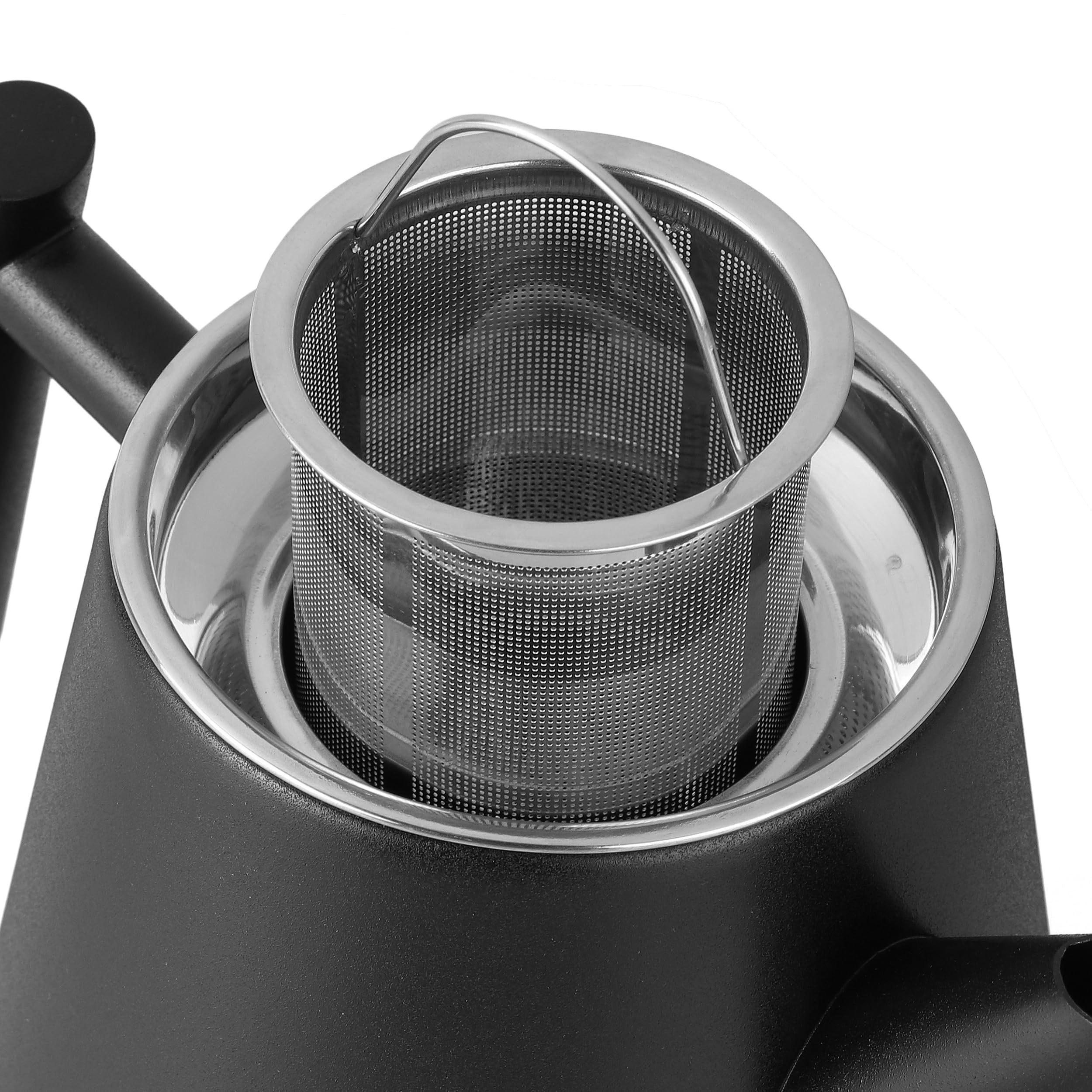Théière isotherme Hanamura avec infuseur - en acier inoxydable à double paroi 1L - noire moderne pour thé et tisane