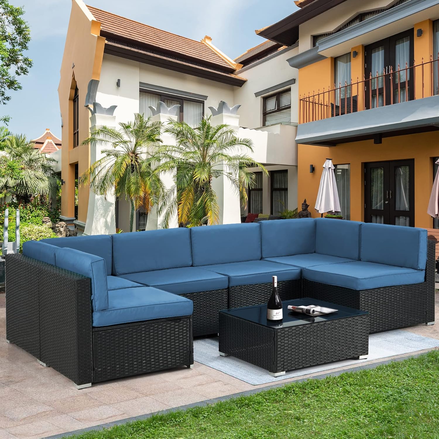 UMAX 7 Pieces Outdoor Sectional Sofa Patio Furniture Sets