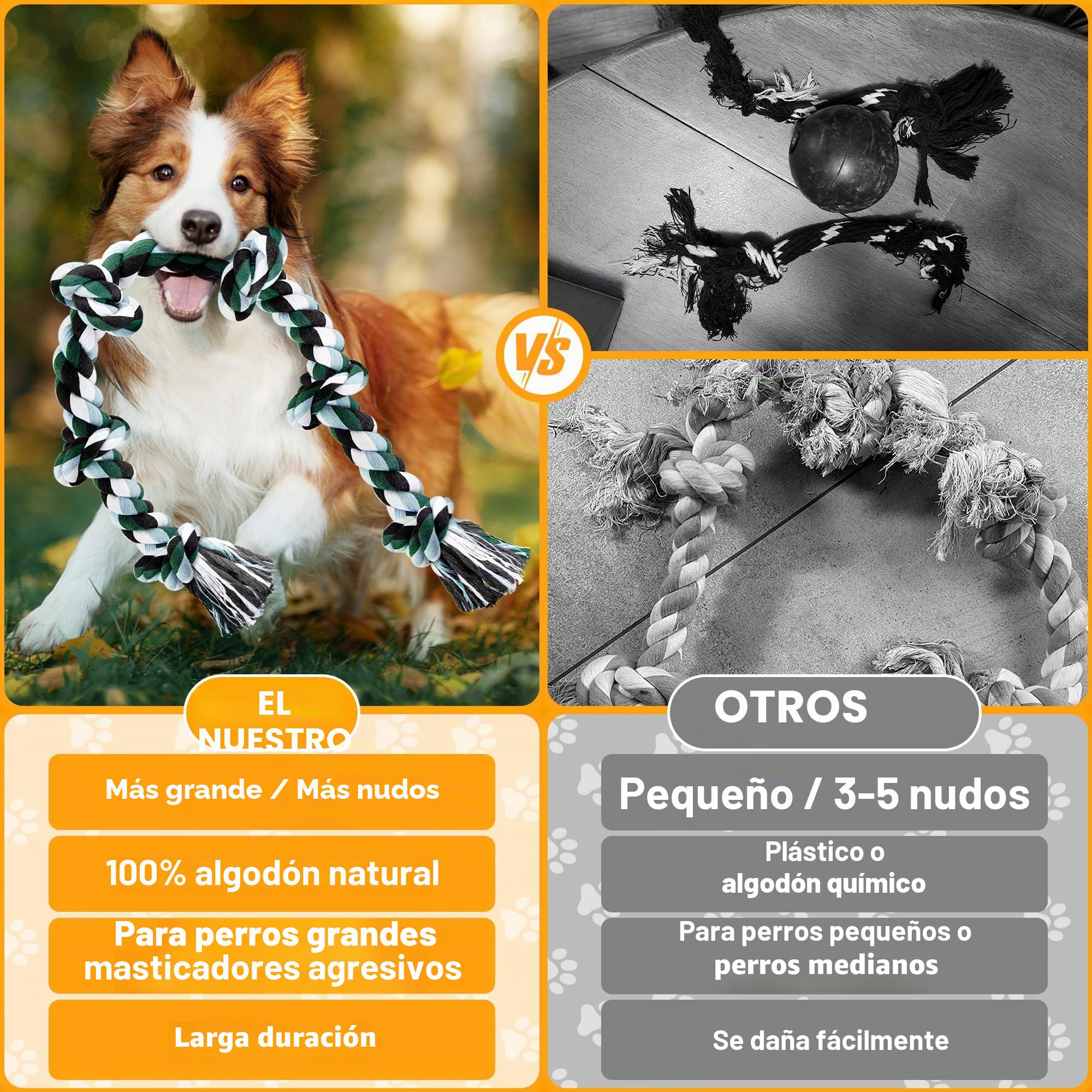Ycozy Juguete de Cuerda de 6 Nudos para Perros 100cm Extra Grande Juguete Resistente para Masticar Perros, Juguetes Interactivos para Cachorros/Masticadores Agresivos y Razas de Grandes