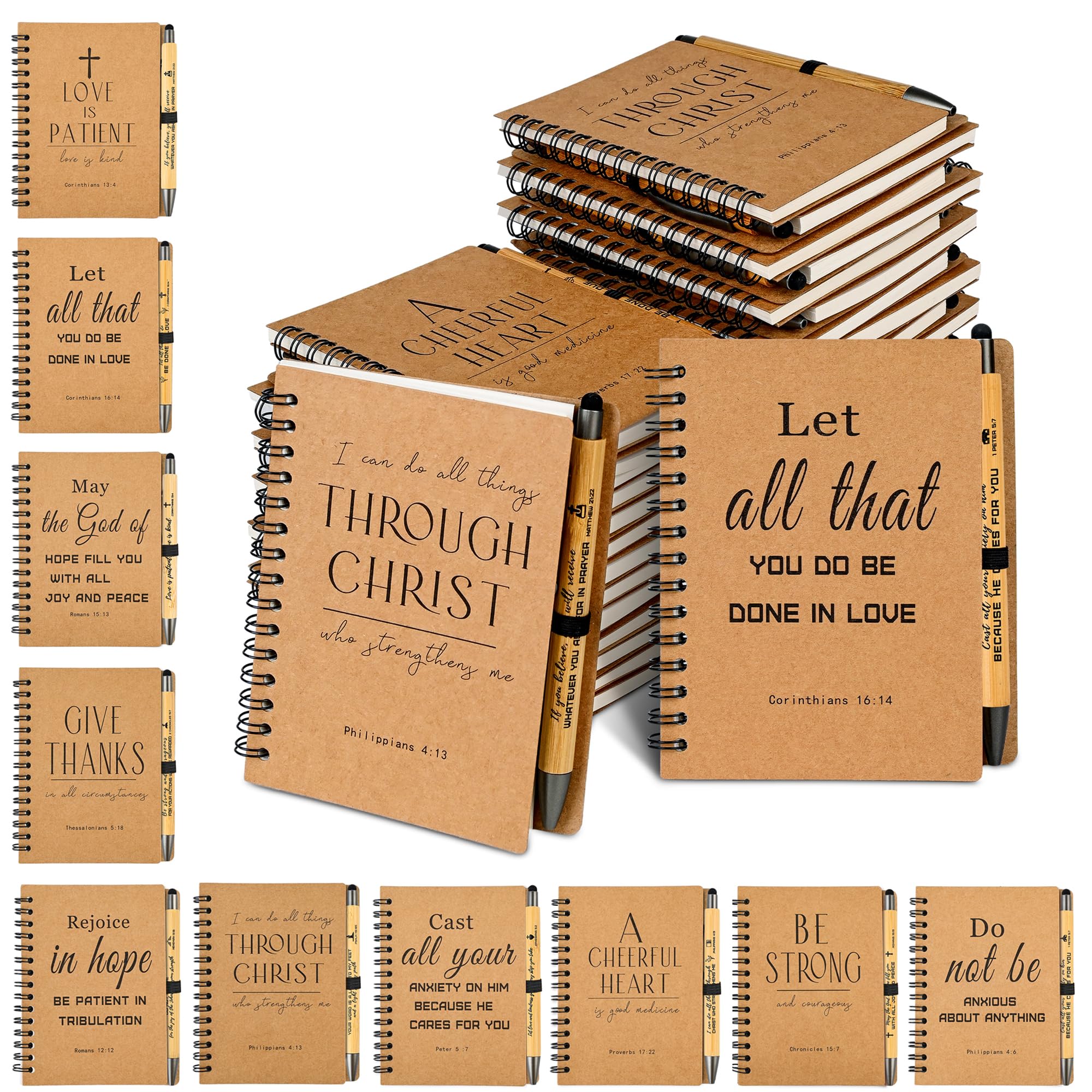 INSADA Set di 60 quaderni cristiani a spirale con penne piccolo blocco note (13,8 x 11 cm) – regali ispiratori per membri della Chiesa, gruppi di studio biblico e famiglie della Chiesa