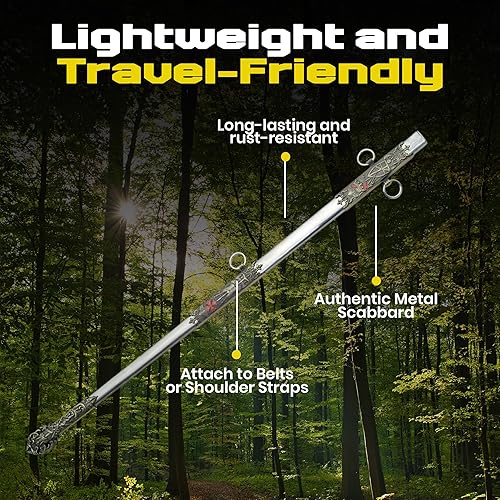 Vista 6 de SZCO Supplies 926827 - Réplica de espada larga ceremonial del Caballero Masónico de los Templarios con vaina adornada, color blanco, talla única