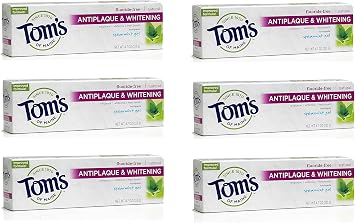 Toms of Maine Antiplaque Plus Whitening Gel, Spearmint, 4.7 Ounce Pack of 6