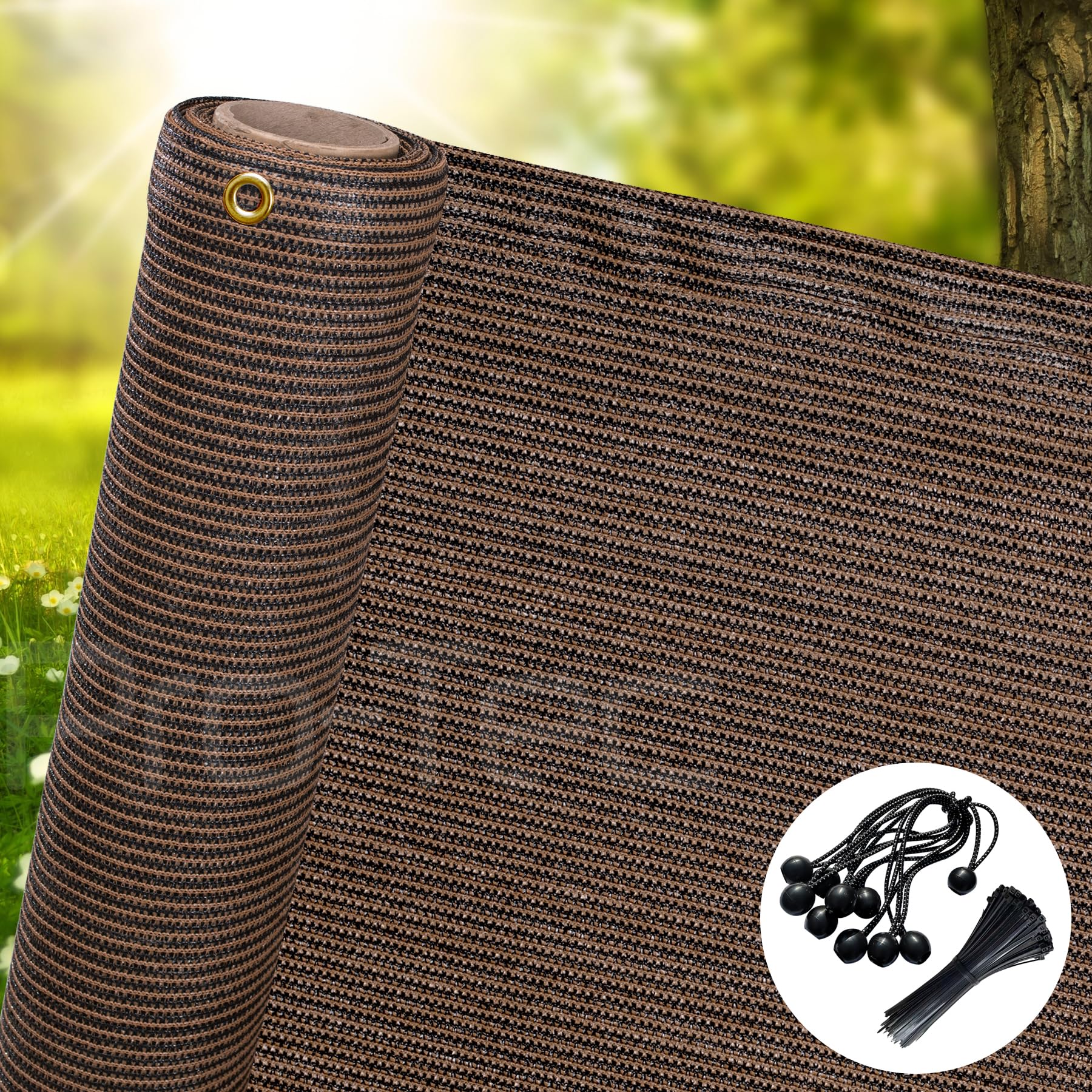 1m,1.5m, 2m Wide Privacy Netting Garden Screening Windbreak Fencing 95% Shade Fence Net Brown 1m x 50m FREE 6 Bungees 200 Zip Ties Included