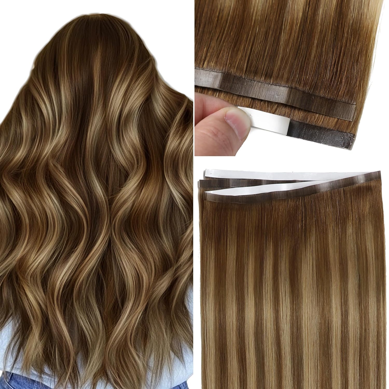 Anrosa Long Weft Tape in Hair Extensions Real Human Hair 20 Inch 50g