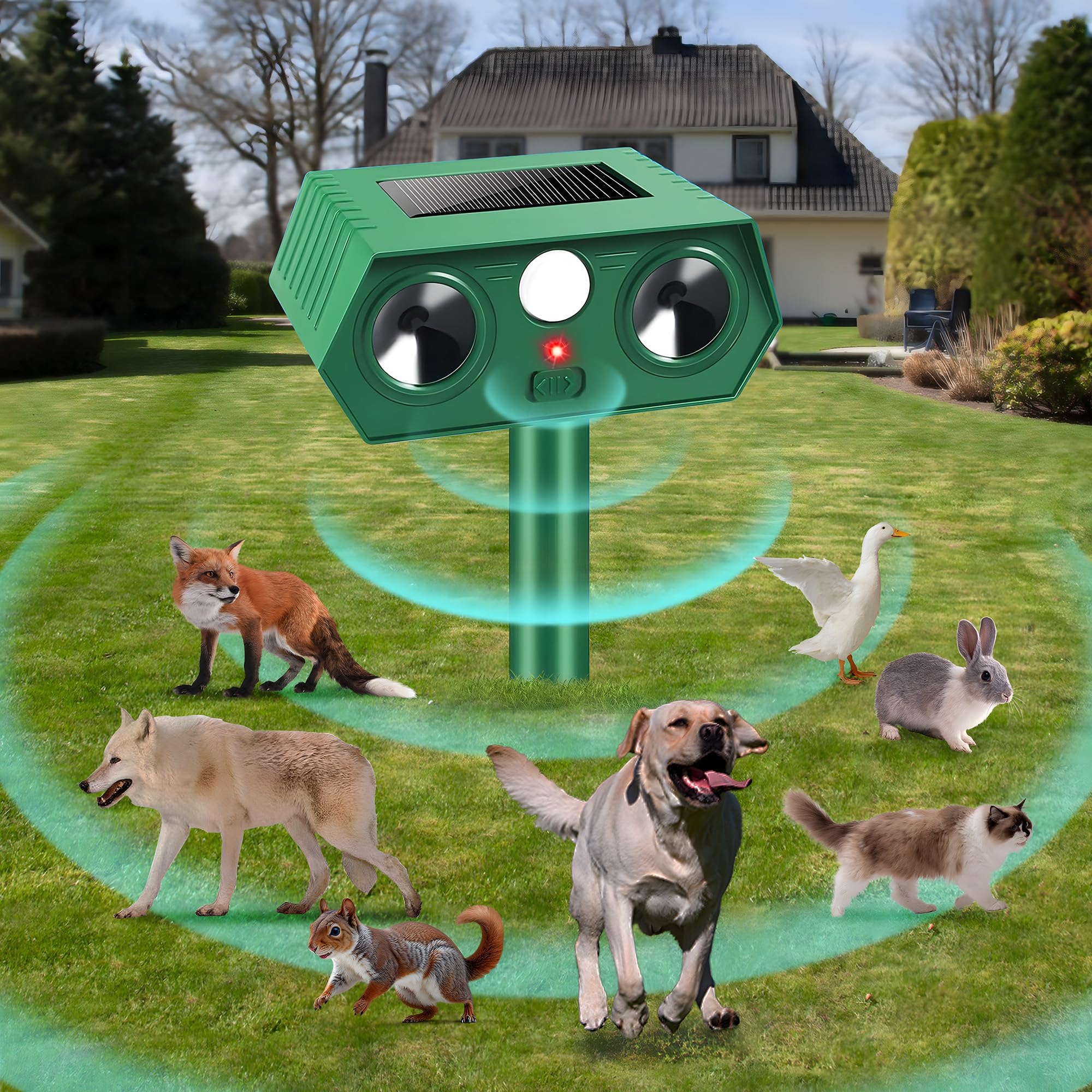 4 repelentes ultrasónicos de gatos para jardines del Reino Unido, repelente de animales alimentado por energía solar, repelente de plagas impermeable IP55 con 2 modos de sensor de movimiento y luz