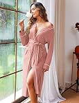 Ekouaer Femmes Kimono Robes Full Length Knit Peignoir Léger Soft Sleepwear Col V Casual Femme Loungewear S-XXL