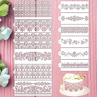 Cake Stencils Decorating for Baking - 12 Pcs Reusable Floral Border Stencils, Mexican Art Flower Lace Stencil, Buttercream Templates for Painting on Wood Crafts