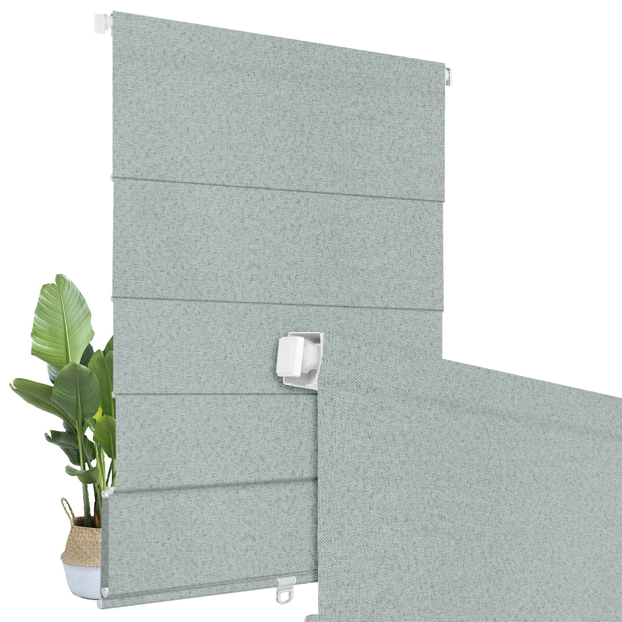 BERISSA No Drill Cordless Roman Shades for Window, Blackout Roman Blinds Room Darkening Pull Down Blinds Easy Install Linen Roman Window Shades for